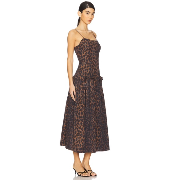 NEW DAMSON MADDER Brown PERSEPHONE Leopard Spot FRONT BOWS Cotton MIDI DRESS UK6 - Picture 15 of 16
